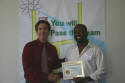 Stanley receives his workshop certificate.